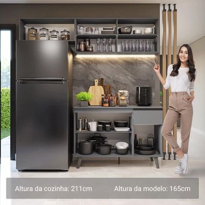 Armário De Cozinha Compacta 200cm Cinza Nice Madesa 03xa Cinza