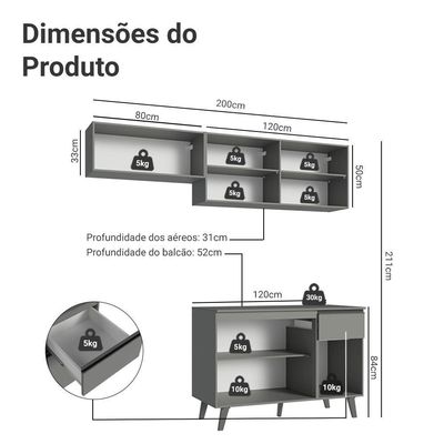 Armário De Cozinha Compacta 200cm Cinza Nice Madesa 03xa Cinza