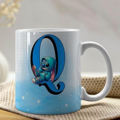 Caneca De Porcelana Stitch Letras A-z 325ml Azul Q