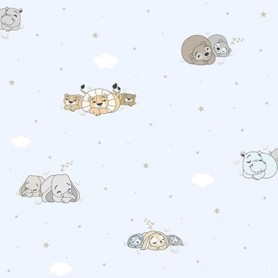 Papel De Parede Treboli Azul Animais Dormindo 5811 - Rolo 10m X 0,53m