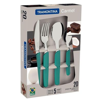 Faqueiro Tramontina Carmel Lâminas Aço Inox Cabos De Polipropileno Turquesa Médio 20 Peças Tramontina