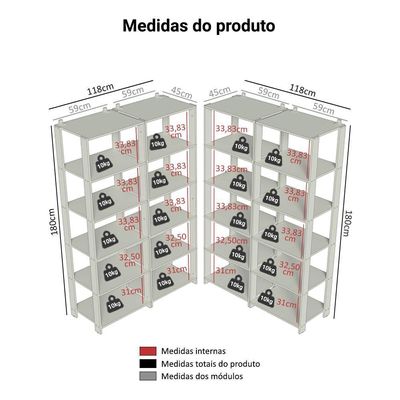 Armário Estante Multiuso Organizador Despensa De Canto 20 Prateleiras 236cm Rustic/preto Madesa