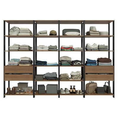 Guarda Roupa Closet Modulado 4 Gavetas 18 Prateleiras 258cm Valencia Madesa Rustic Preto