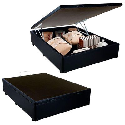 Cama Box Baú Casal Sintético + Colchão De Espuma D33 Serene 138cm Preto