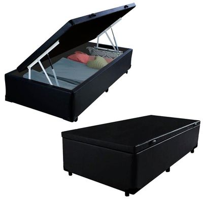 Cama Box Baú Solteiro Sintético Serene Preto 88x188x44