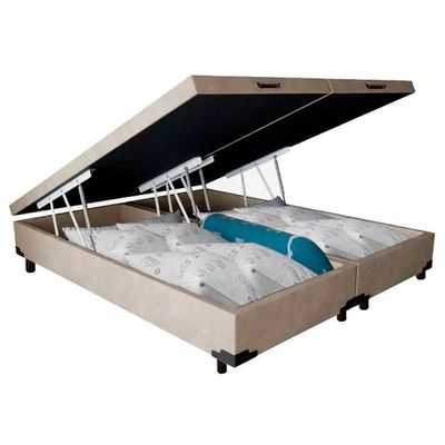 Cama Box Baú Queen Bipartido Suede Serene Bege 158x198x44