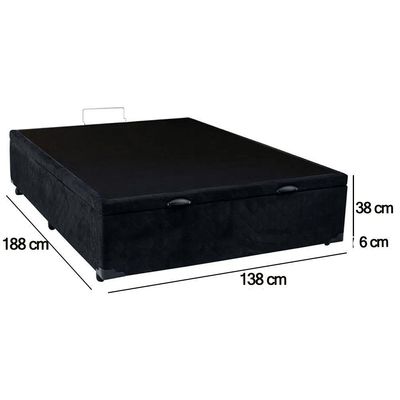 Cama Box Baú Casal Suede Serene Preto 138x188x44
