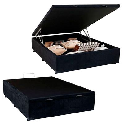 Cama Box Baú Casal Suede Serene Preto 138x188x44
