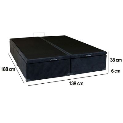 Cama Box Baú Casal Bipartido Suede Serene Preto 138x188x44