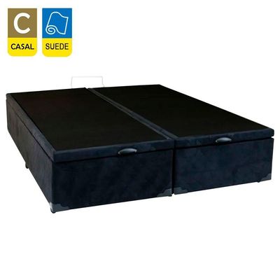 Cama Box Baú Casal Bipartido Suede Serene Preto 138x188x44
