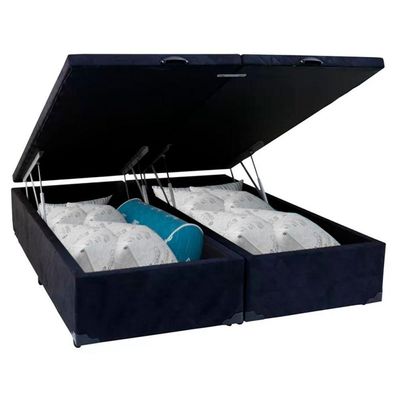 Cama Box Baú Casal Bipartido Suede Serene Preto 138x188x44