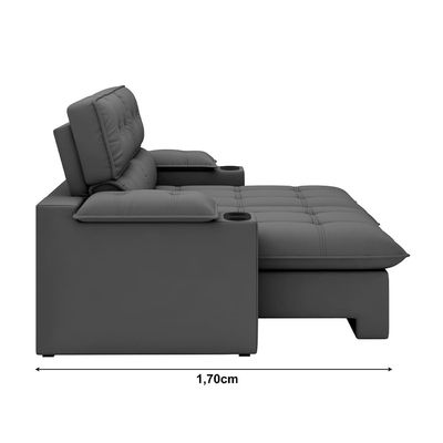 Sofá 3 Lugares Luizzi Besthouse Liverpool Slim com Assento Retrátil e Reclinável, Revestido em Suede - 210cm de Largura Titânio