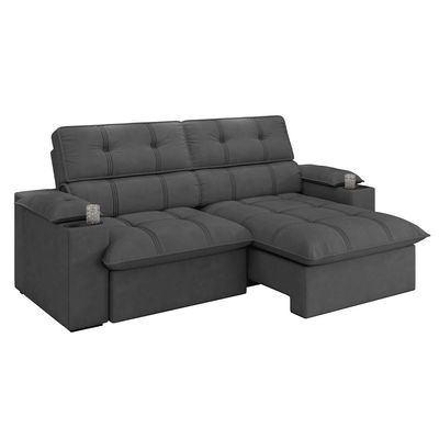 Sofá 3 Lugares Luizzi Besthouse Liverpool Slim com Assento Retrátil e Reclinável, Revestido em Suede - 210cm de Largura Titânio
