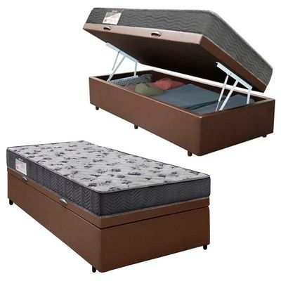 Cama Box Baú Solteiro Sintético + Colchão De Espuma D33 - Sereneprime - 88cm Cor:marrom