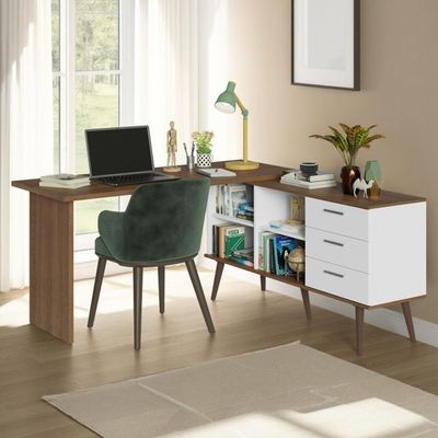 Escrivaninha Canto 3 Gavetas Branco/Rustic Lisboa Madesa