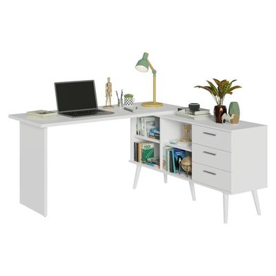 Escrivaninha  de Canto 3 Gavetas Branco Lisboa Madesa