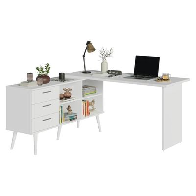 Mesa de Estudos em L 3 Gavetas Branco Lisboa Madesa
