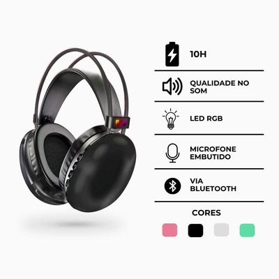 Fone De Ouvido Sem Fio Bluetooth V5.3 Com Led