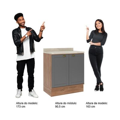 Balcão Milla 2 Portas Nogueira Cinza 80cm Carraro