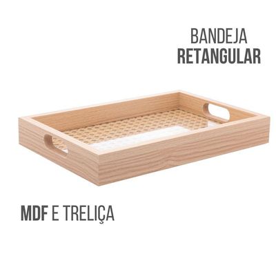 Bandeja Retangular Decorativa Em Mdf Com Fundo De Treliça Lyor 3x20cm