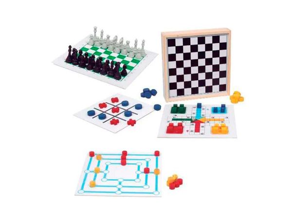 Conjunto Jogos 5x1 - Dama Trilha Jogo da Velha Xadrez Ludo