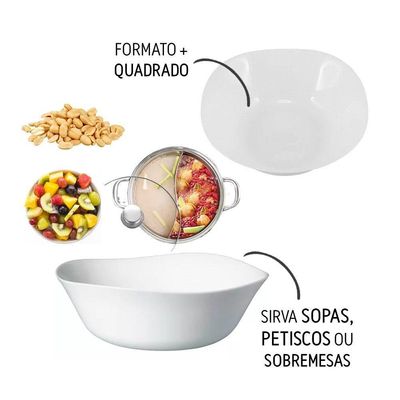 Bowl De Vidro Opalino Branco Quadrado Tigela Molho Sobremesa 12cm Em Casa Tem