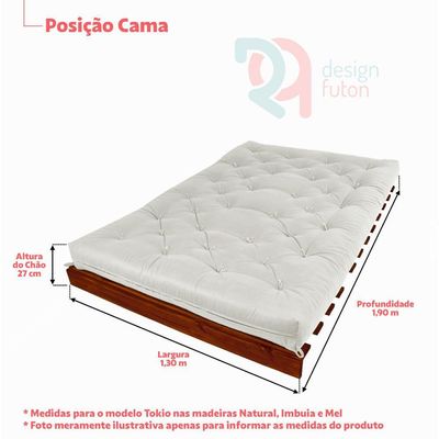 Sofá Cama Casal Futon Tokio Cinza Madeira Maciça Cor Imbuia
