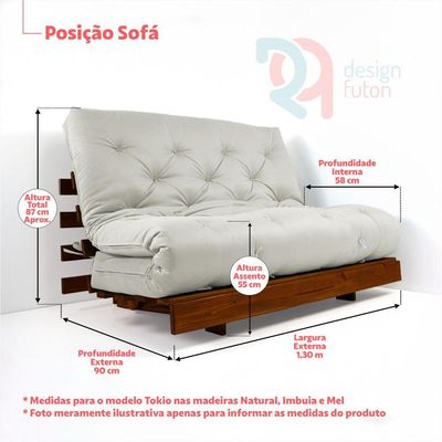 Sofá Cama Casal Futon Tokio Cinza Madeira Maciça Cor Imbuia