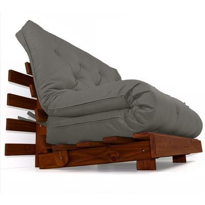 Sofá Cama Casal Futon Tokio Cinza Madeira Maciça Cor Imbuia