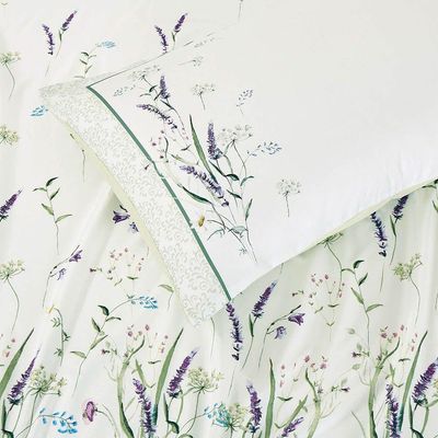 Jogo De Lençol Summer King 4 Peças Micropercal 300 Fios Estampado Floral Verde Lavanda 100% Poliéster