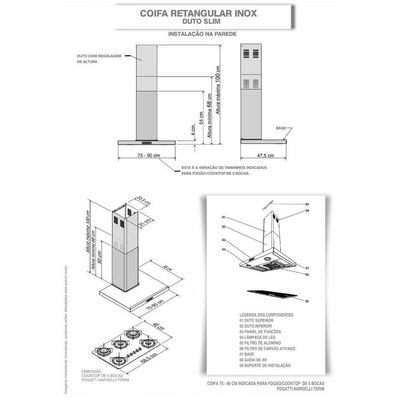 Coifa De Parede 90cm Retangular Duto Slim Fogatti Inox 220v