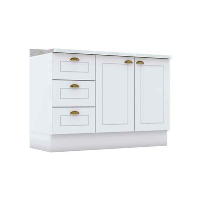Módulo Cozinha Americana Balcão Para Pia Com Tampo Com 2 Portas E 3 Gavetas 120cm Branco2 Aéreos + 1 Balcão + 1 Complemento