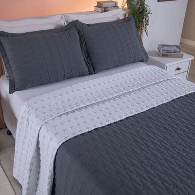 Cobre Leito King Cristal Percal 200 Fios Bordado 3 Peças Grafite