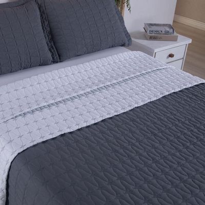 Cobre Leito King Cristal Percal 200 Fios Bordado 3 Peças Grafite