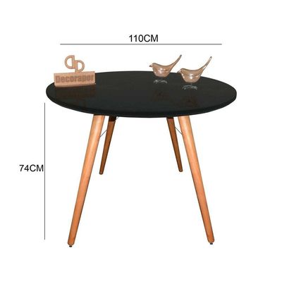 Mesa Jantar Pés Palitos Tampo Redondo Vidro Laqueado 110cm Preto