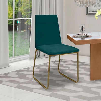 Kit 4 Cadeiras De Jantar Cozinha Industrial Lexa Veludo Élpis Móveis Verde Dourada