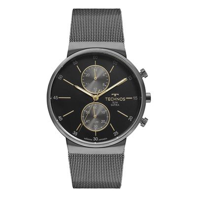 Relógio Technos Masculino Ref: Vd36ac/1f Dual Time Slim Grafite