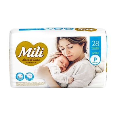 Fralda Descartável Mili - Love &amp; Care - Linha Premiun - Tamanho P- 5 Pacotes c/28 (total 140 fraldas)