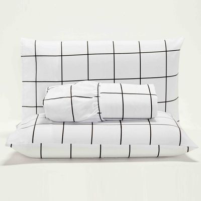 Jogo Cama Lençol Square Queen Quadriculado Percal 180 Fios 3 Peças - Branco