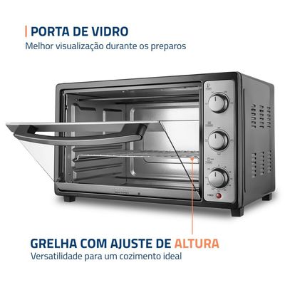 Forno Elétrico Mondial Grand Family II FR-52 com Multifunções, Controle de Temperatura e Timer de 90 Minutos Preto/Inox 1800W 52 Litros Preto/Inox / 220V