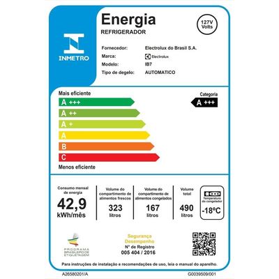 Geladeira Electrolux IB7 Frost Free Inverse Efficient com AutoSense - 490 litros Branco / 110V