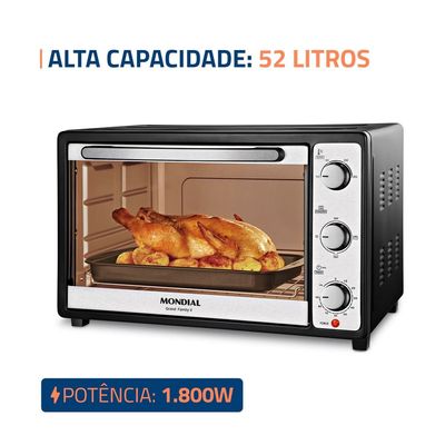 Forno Elétrico Mondial Grand Family II FR-52 com Multifunções, Controle de Temperatura e Timer de 90 Minutos Preto/Inox 1800W 52 Litros Preto/Inox / 110V