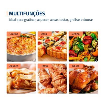 Forno Elétrico Mondial Grand Family II FR-52 com Multifunções, Controle de Temperatura e Timer de 90 Minutos Preto/Inox 1800W 52 Litros Preto/Inox / 110V