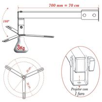 Suporte Projetor Datashow Mini Led Parede Braço 70 Cm - Branco