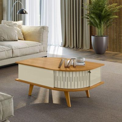 Mesa De Centro índia 2 Portas 90x60 Cm Cumaru/opala