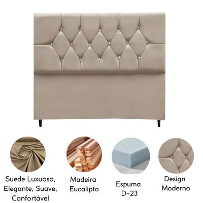 Cabeceira Estofada Cama Casal Queen Size 160 Cm Suede Dubai Bege