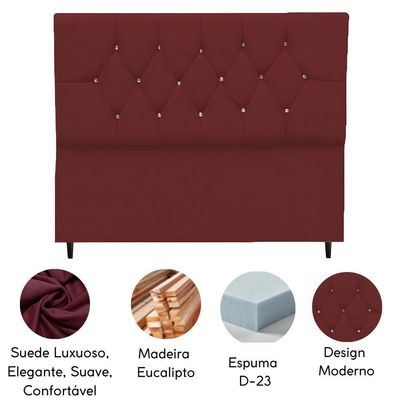 Cabeceira Cama Box Estofada Solteirão 100 Cm Suede Madri Bordô
