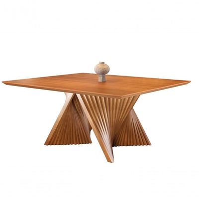Mesa De Jantar Quadrada Madeira Maciça Com Base Torcida 1,60x1,60m Topázio