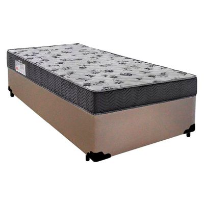 Cama Box Solteiro Sintético + Colchão De Molas Ensacadas - Serene - 88x188x58cm Cor:bege