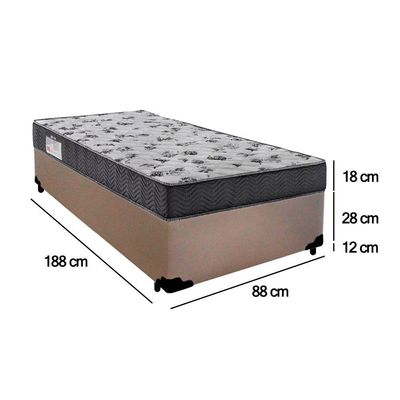 Cama Box Solteiro Sintético + Colchão De Molas Ensacadas - Serene - 88x188x58cm Cor:bege